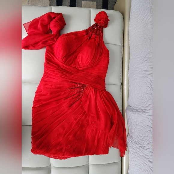 Red Short Dress with Crystals-size 12 - Picture 1 of 4